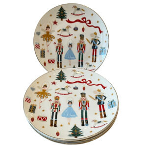 Grace Teaware NUTCRACKER BALLET Salad Plates 8in Set of 4 Christmas Holiday New